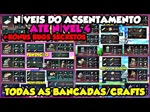 ●TODAS AS BANCADAS/CRAFTS E NÍVEIS ASSENTAMENTO ATÉ NÍVEL 4 +BÔNUS BUGS SECRETOS 👁 Last Day On Earth