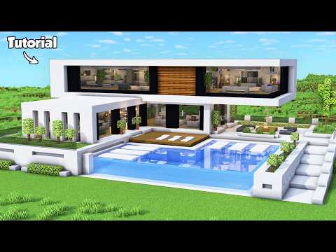 Minecraft: How to Build a Modern House Tutorial (Easy to Follow) #74 - Interior in Description!