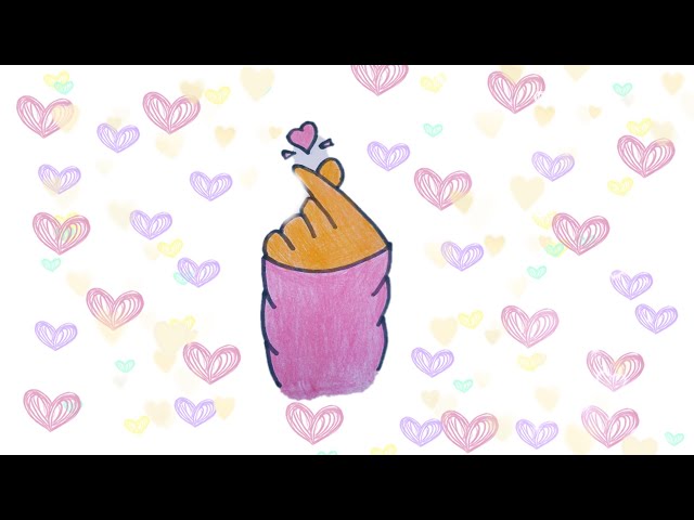 رسم سهل/تعليم رسم يد وقلب الحركة الكورية خطوة بخطوة/رسمة سهلة 
