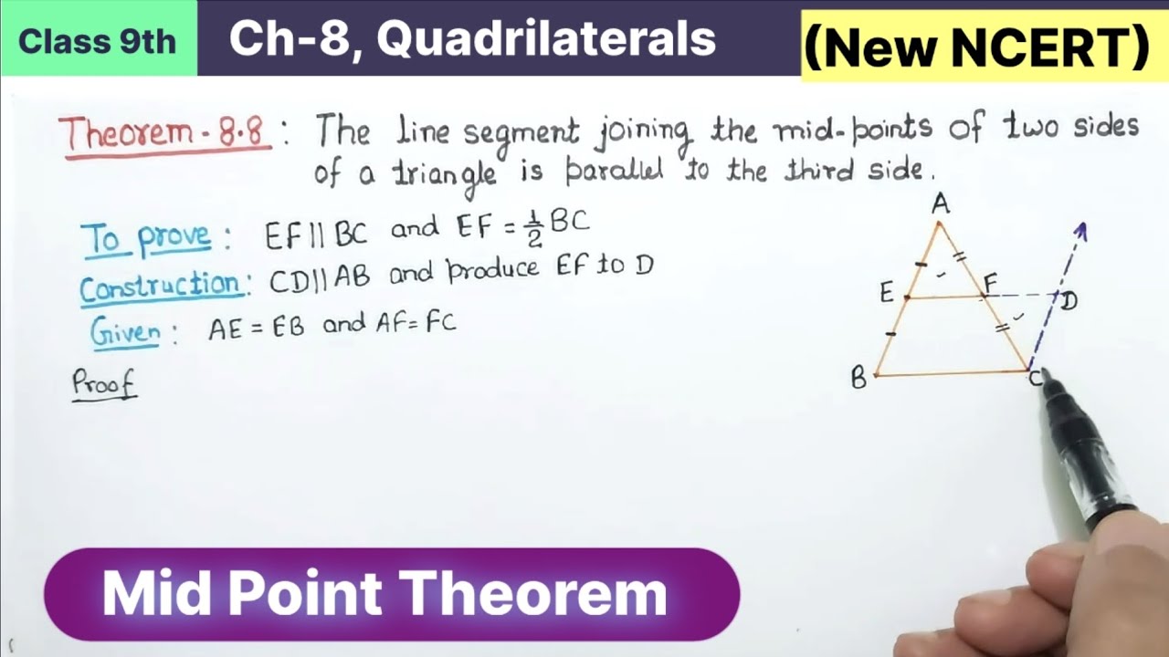 Class 9th Chapter 8 Quadrilaterals Theorem 8.8 New NCERT Maths CBSE | Mid point theorem Class 9