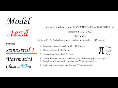 Model Teza Matematica Clasa a VI a Semestrul I 2021 2022