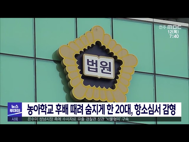 농아학교 후배 때려 숨지게 한 20대, 항소심서 감형