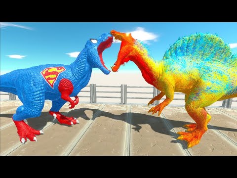 FROSTBITE SPINOSAURUS vs SUPERMAN T-REX vs DARK T-REX DEATH RUN - Animal Revolt Battle Simulator