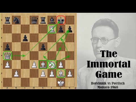 The Immortal Game / Botvinnik vs Portisch Monaco 1968 / 18. Rxf7!!