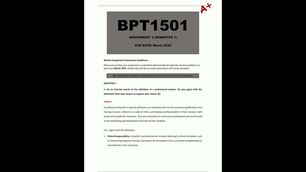 BPT1501 Assignment 2 COMPLETE ANSWERS Semester 1 2025 DUE March 2025