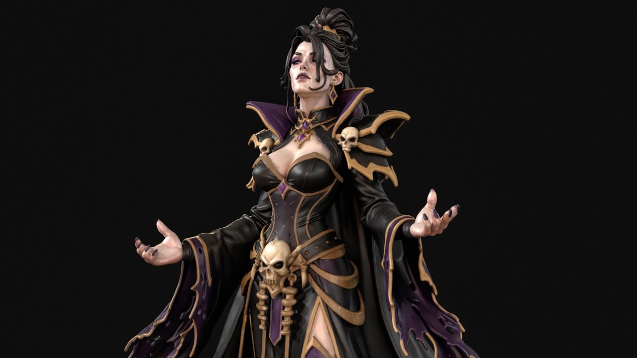 Dark Fantasy Necromancer Queen 3D Print Ready Figurine 3D Print Model