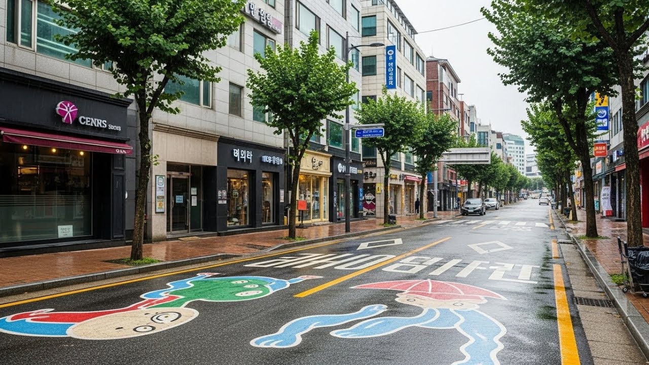 South korea Streets hide secret Art that only Appears when it rains  Using special invisble paint