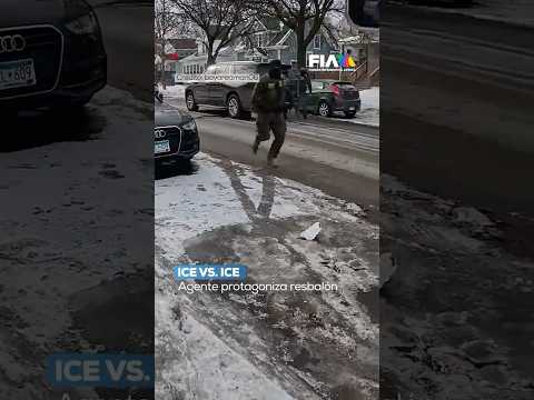 ICE VS. ICE: Agente resbala enfrente de manifestantes