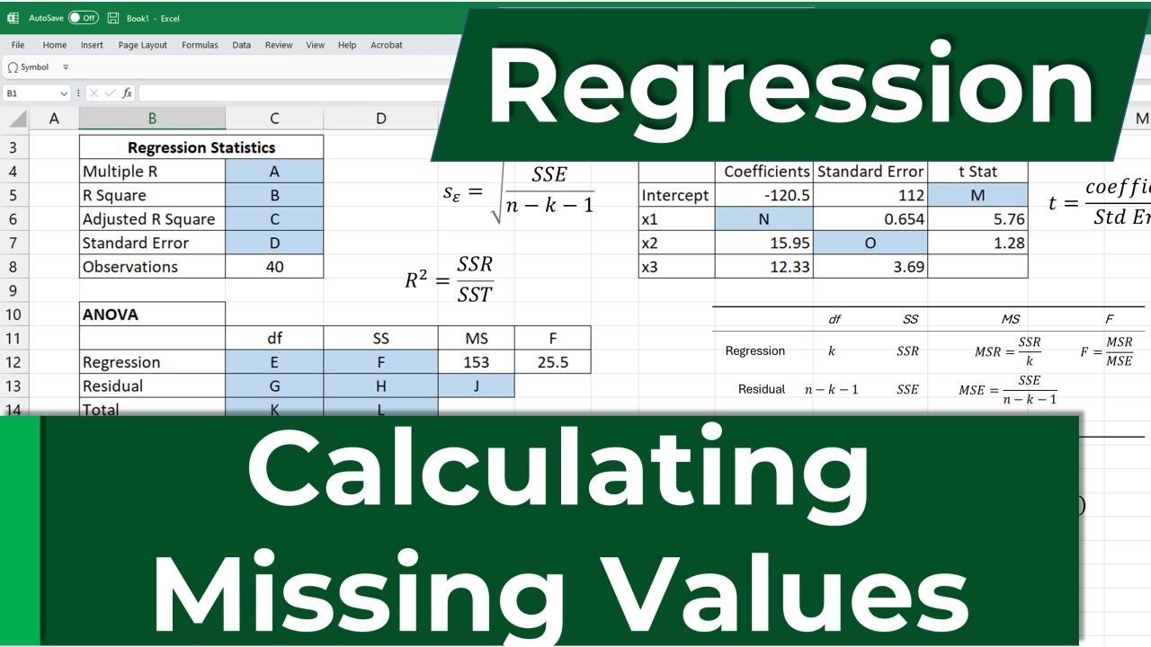 Multiple Regression Output - Finding Missing Values (Excel)