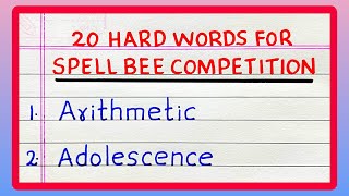 HARD WORDS FOR SPELL BEE COMPETITION | 10 | 20 | HARD WORDS SPELLING | PRONUNCIATION