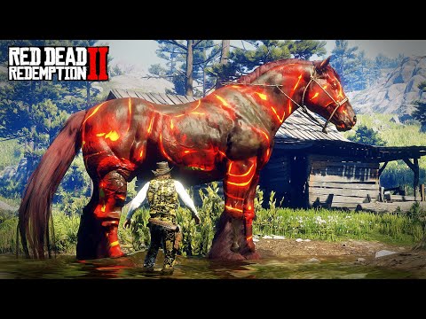 Arthur Discovers and Tames a Massive Lava Stone Horse Near a House by the Lake