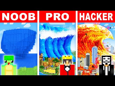 NOOB vs PRO vs HACKER: TSUNAMI HOUSE Build Challenge in Minecraft