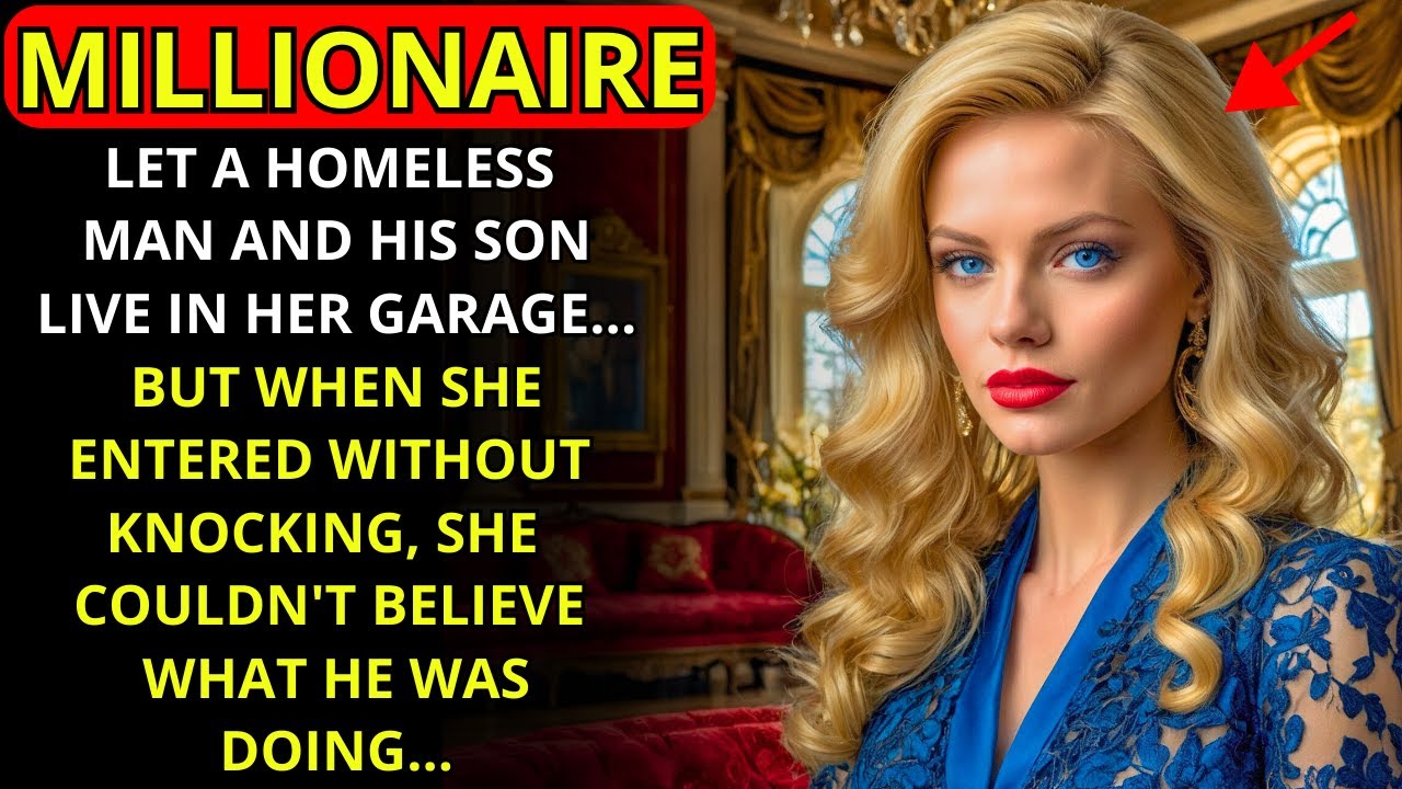 MILLIONAIRE LET A HOMELESS MAN AND HIS SON LIVE IN HER GARAGE... SHE WAS HORRIFIED WHEN SHE SAW...