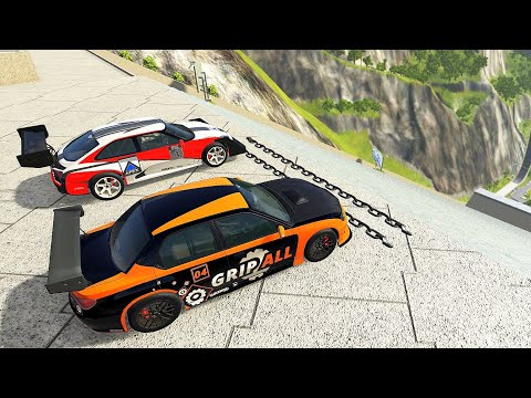 Crazy Vehicle Stairs Jumps Down With Giant Chain - BeamNG drive High Speed Chain Crashes