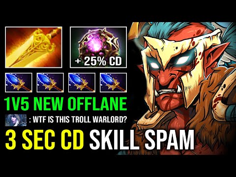 WTF 3 Sec CD Skill Spam 1v5 Offlane Troll Warlord with Radiance Octarine Super Raid Boss Dota 2