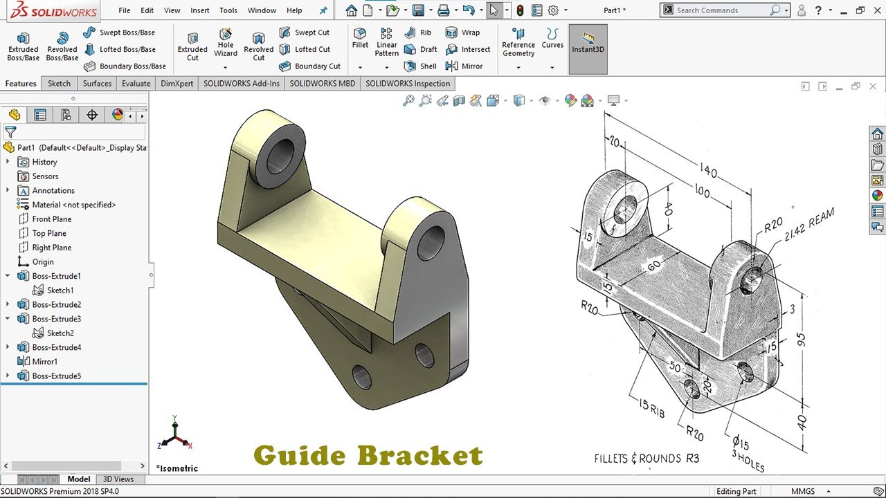 Solidworks Tutorial: Exercise #45 (Guide bracket)