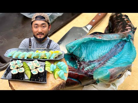 Mit diesem Fisch habe ich das blaueste Sushi der Welt zubereitet.