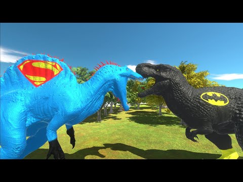 BATMAN T-REX  vs SUPERMAN T-REX DEATH RUN - Animal Revolt Battle Simulator
