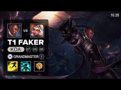T1 Faker Lucian Mid vs Qiyana - KR Grandmaster Patch 10.25