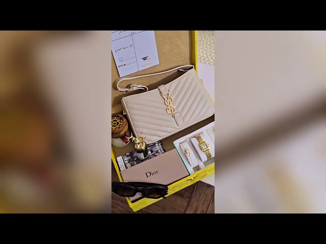 مجموعة هدايا تخرج فاخرة :  شنطة أف سان لوران، إكسسوارات، نظارة قوتشي