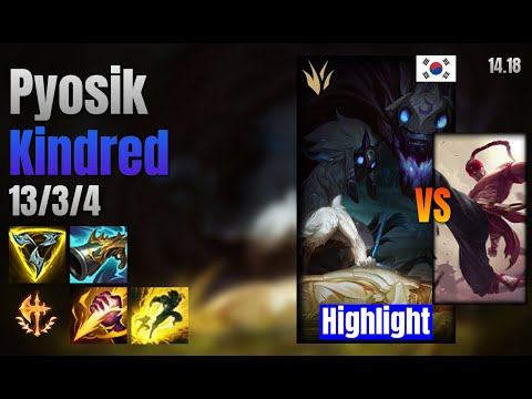 Pyosik Jungle Kindred vs Lee Sin lol KR solo rank Highlight 14.18