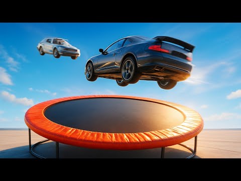 Cars vs Giant Trampoline in BeamNG Drive – Crazy Crash Test!