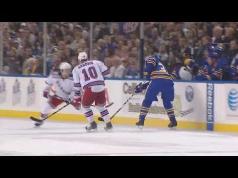 Michael Del Zotto hipchecks Patrick Kaleta | 10/09/2010 [HD]