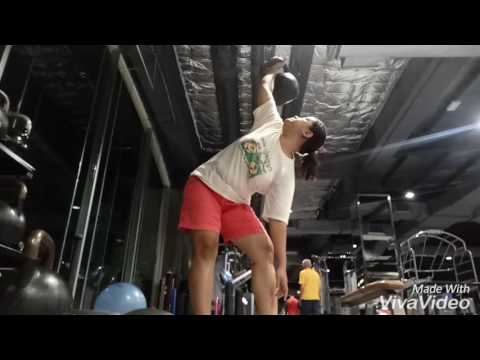 Kettlebell Bent Press; Cossack Squat; Snatch overhead; Double Jerk 12kg