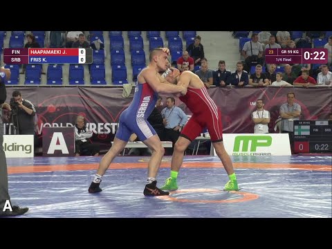 1/4 GR - 59 kg: K. FRIS (SRB) df. J. HAAPAMAEKI (FIN) by TF, 9-0
