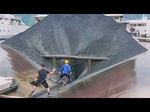 Barge Unloading 3650 Tons of Crushed Coal - Part 2 - Relaxing Video - Vlog of Work on the Barge