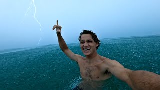POV SURFING IN A LIGHTNING STORM! (HEAVY RAIN & THUNDER) *ASMR*