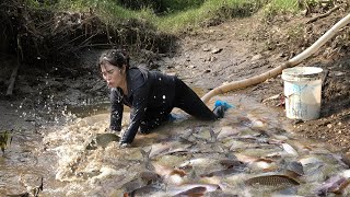 Exciting Fishing, How to Catch Fish in the Wild, Pumps Water Outside a Natural Lake Catch Many Fish