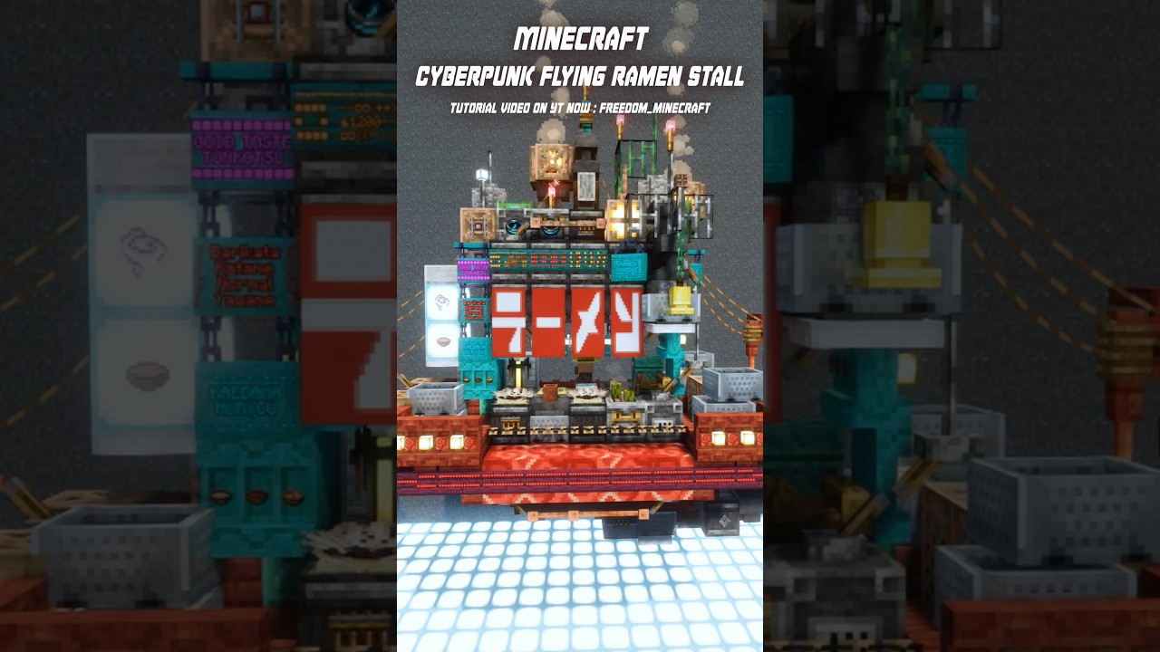 Minecraft Cyberpunk flying ramen stall #minecraft #tutorial #マインクラフト #サイバーパンク #チュートリアル