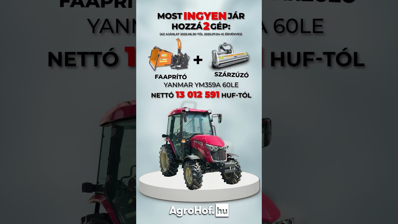 Ajándék szárzúzó + ágaprító / Yanmar traktor, 60 lóerős japán traktor - 0% THM / YM359A