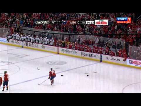 Arron Asham vs John Erskine ( Penguins & Capitals ) NHL, December 1, 2011