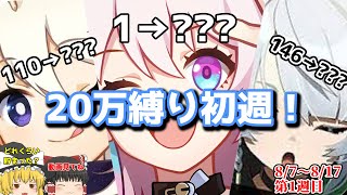 【原神・スタレ・ゼンゼロ】20万縛り初週！どれくらい貯まったか見ていこう！　20万縛り第1週目　【ゆっくり】