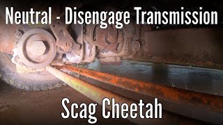 How to disengage the hydrostatic transmission (Neutral) on SCAG Cheetah lawn mower.