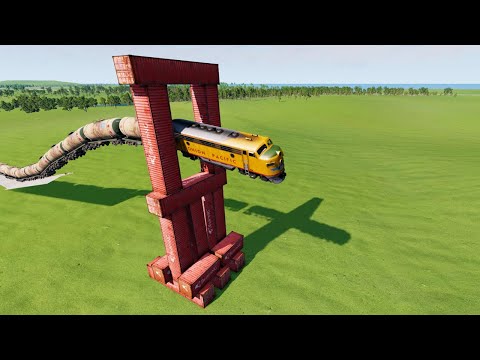 Trains Vs Impossible Container Hurdle Crossing Rail Tracks Crossover - BeamNG.Drive