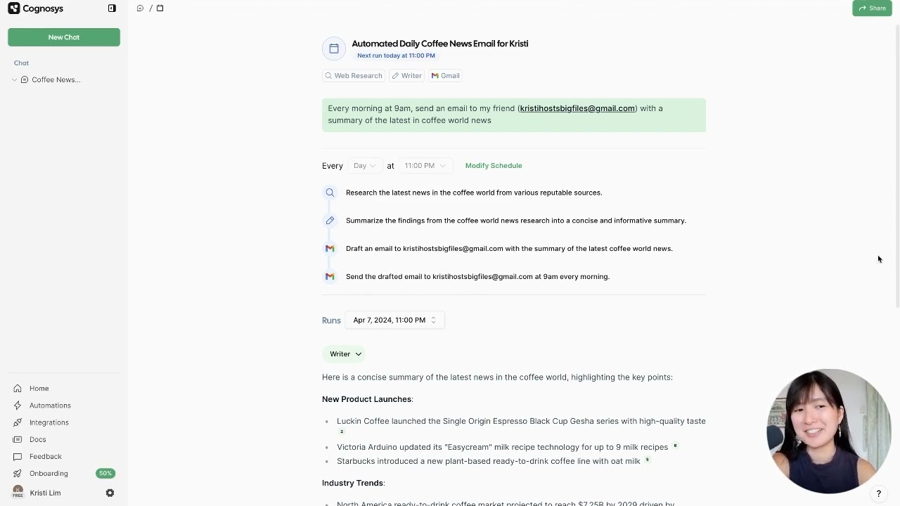 Natural Language Automated Workflows with Cognosys
