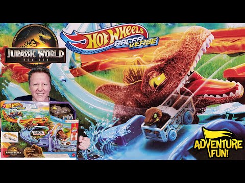 Hot Wheels Racer Verse Jurassic World Rebirth Spinosaurus VS Velociraptor Dinosaur Race!
