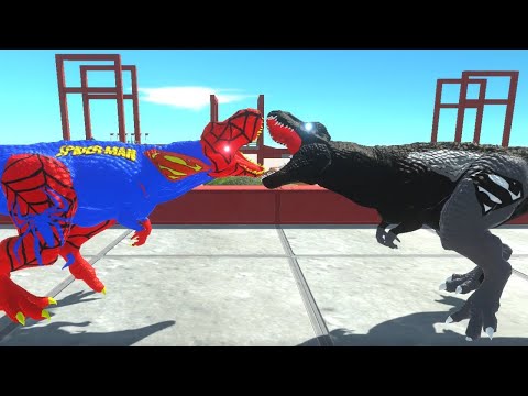 SUPERSPIDERMAN T-REX vs BLACK SUPERMAN BRIDGE RUN - Animal Revolt Battle Simulator