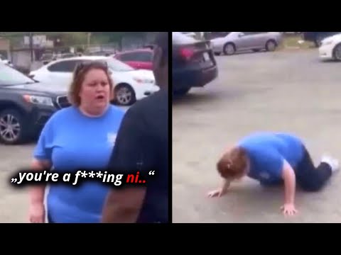 Racist Karen Gets KNOCKED OUT COLD in BRUTAL INSTANT KARMA!