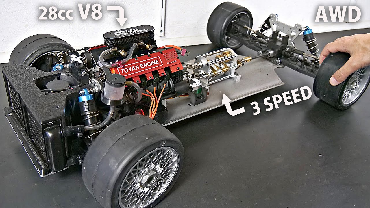 Making a 1/5 AWD V8 RC Car w/ MANUAL Gearbox! - Engine & Transmission Installation