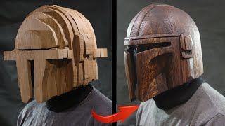 How to make mandalorian wooden helmet | wood carving time lapse