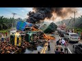 THE WORST MOST TRAGIC INCIDENT Moments Of A Truck Rolling Back Flipping On A Steep Incline