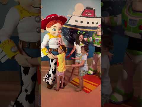 When you and your sisters meet Jessie and Buzz Lightyear on Pixar’s Day at Sea #disneycruise
