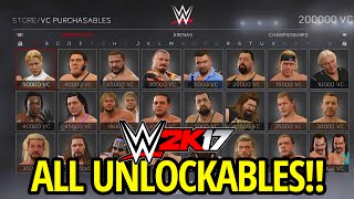 WWE 2K17 - ALL UNLOCKABLES & VC PURCHASABLES!!