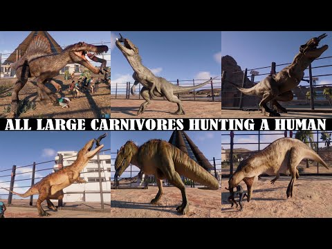 ALL (LARGE) CARNIVORES EATING HUMANS | JURASSIC WORLD EVOLUTION 2