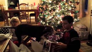 Christmas morning 2014 opening gifts and presents DVD player and disco ball
