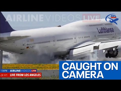 Boeing 747 bounces on LAX runway during hard landing